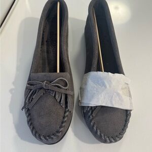 Minnetonka Charcoal Suede Moccasins